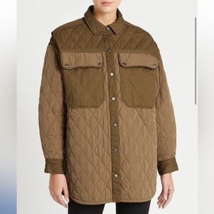 Frame Denim Quilted Shacket in Olive/Tan